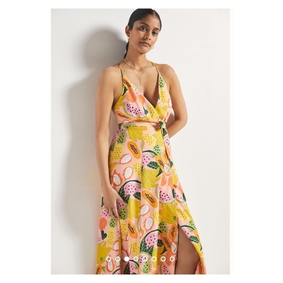 HUTCH x Anthropologie Yellow Fruit Print Hi Low Maxi Wrap Dress XL NWT - Picture 4 of 9